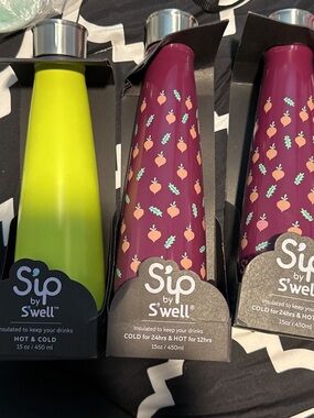 S'well Sip Trio - Neon Lime Solid & Berry Patterned Bottles